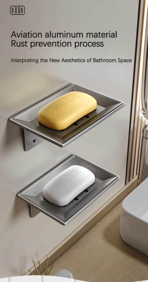 Wall-mounted Soap Dish Box, Bathroom Soap Holder, Space Aluminum