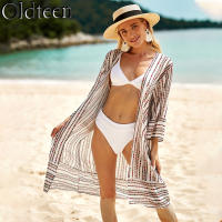 An และ American Chiffon Printed Cardigan Beach Jacket Cover Up ชุดว่ายน้ำบิกินี่พร้อมเสื้อสเวตเตอร์ถักชายหาดป้องกันแสงแดด