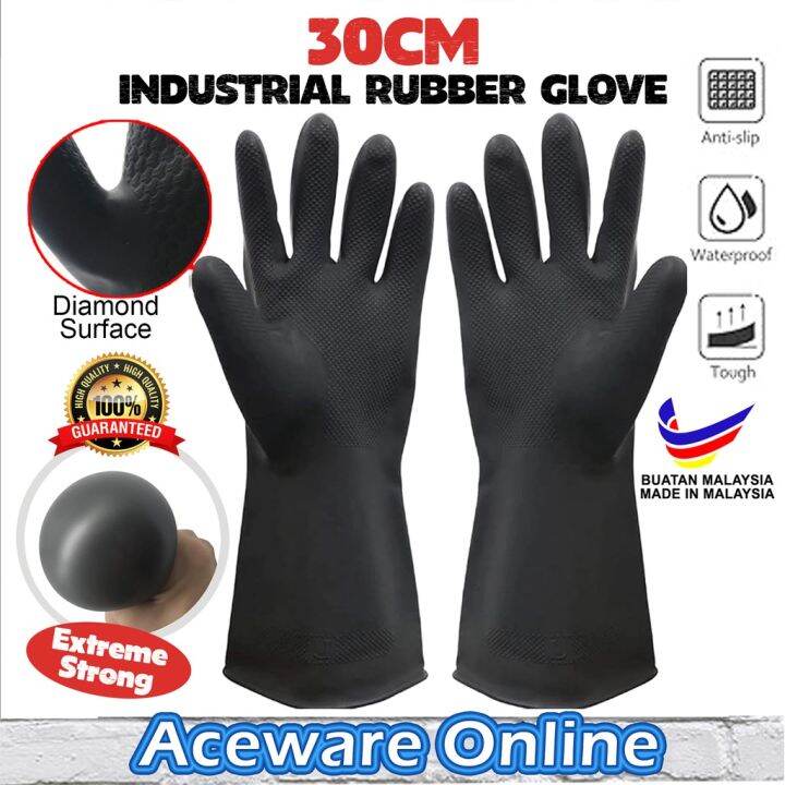Industrial Rubber Glove Heavy Duty Sarung Tangan Getah Hitam Panjang