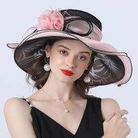 【CC】 Church Hat Organza Wide Brim Ladeis Fascinator for Kentucky Wedding Bridal