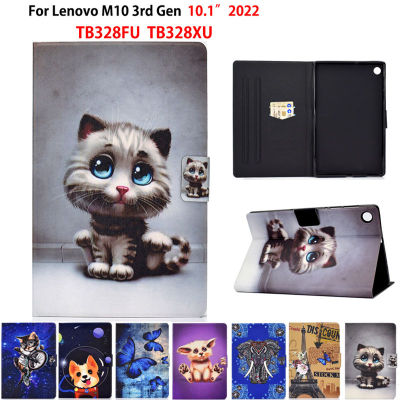 สำหรับ Lenovo Tab M10 3rd Gen 10.1 "Smart Case TB328FU TB328XU แท็บเล็ตอัตโนมัติ Sleep/wake แมวน่ารักสัตว์ Stand Case