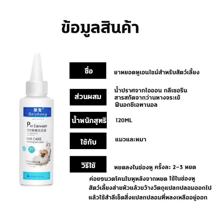 bhq-pet-codยาหยอดหูแมว120ml-ป้องกันไรหูแมว-สุนัข-หมา-หูอักเสบ-ดับกลิ่นหู-น้ำยาเช็ดทำความสะอาดหู-โลชั่นเช็ดหู-แมว-ยาหยอด