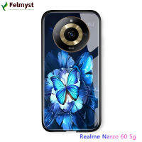 เคสแข็งลายดอกไม้ผีเสื้อไล่ระดับสีสำหรับ Realme 11 5G Realme Narzo 60 5G เคสด้านหลังกระจกเทมเปอร์กันกระแทก