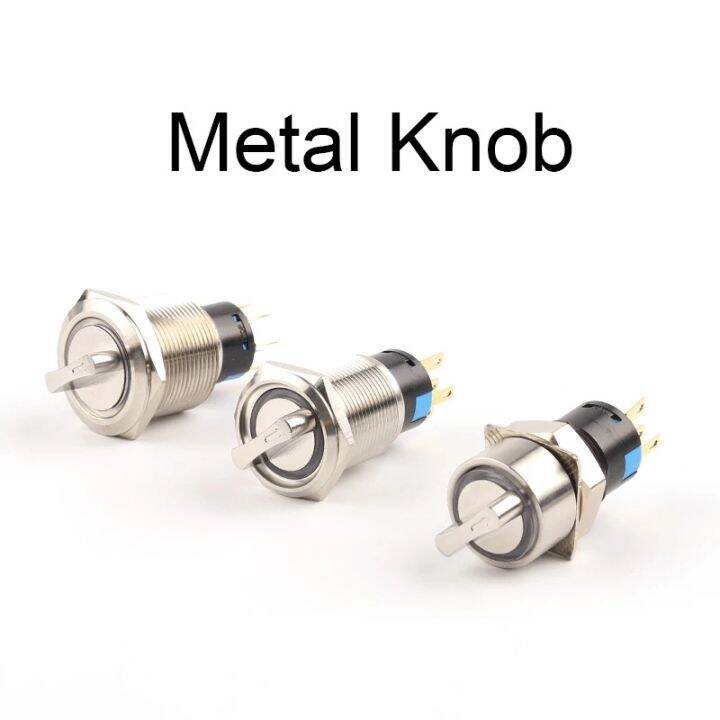 Green Led Latching 19mm 2 3 Position Metal Selector Rotary Switch