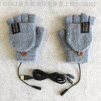 【hot】☊✈◄  USB Electric Heated Gloves Cycling Skiing Convertible  Fingerless Knitted Mittens   Men Gants