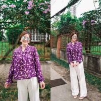 MASS Plus Collection : เสื้อคอจีน ทรงไม่รัดรูป - Top Sangria Flower