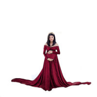 European and American autumn and winter womens golden velvet pregnant womens V-neck trailing Jumpsuit dress photography dress