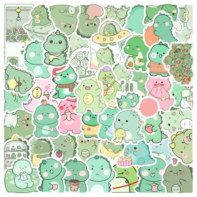 50pcs Cute Green Dinosaur Stickers For Scrapbook Stationery Scrapbooking Material Laptop Kawaii Sticker Vintage Craft Supplies Stickers Labels