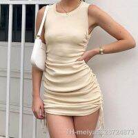 【hot】✆♂☊  Articat Sleeveless O Neck Pleated Bodycon Fashion Lace-UP