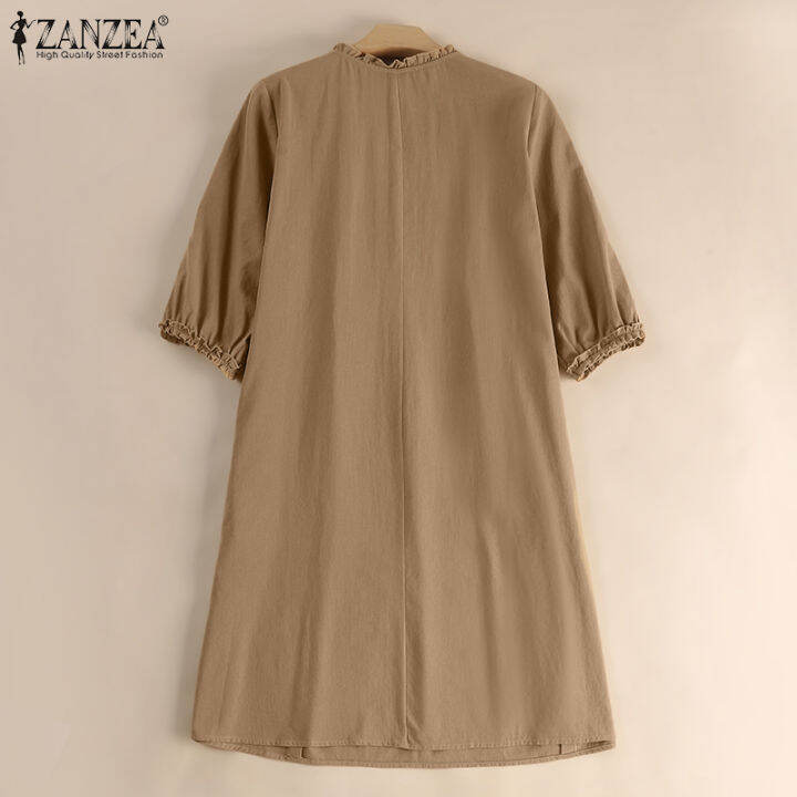 สินค้ามาใหม่-จัดส่งฟรี-fancystyle-zanzea-ชุดซันเดรสลำลองทรงหลวมแขน3-4ผ้าฝ้ายวินเทจชุดเดรสสไตล์คลาสสิก-8