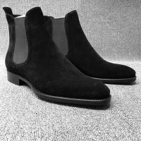 Men Chelsea Boots Black Brown Velvet High Ankle Dress Shoes Men Walking Shoes Wear Resistant Chelsea Dress Boots Botas de Hombre