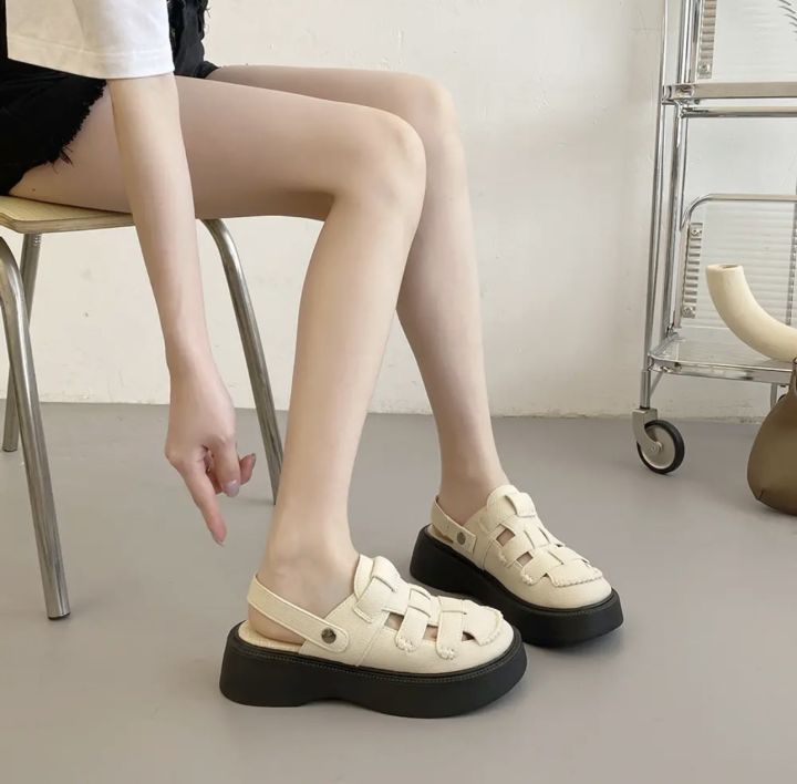 one-for-all-พร้อมส่งจากไทย-new-tx482-รองเท้าแตะรัดส้นหัวโตสไตล์ญี่ปุ่น-พื้นหนา4-5cm-หนังนุ่มใส่สบาย-รองเท้าแฟชั่นสำหรับผู้หญิง