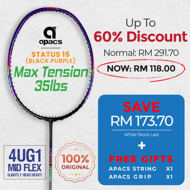 APACS Status 15 (Black Purple) Badminton Racket 6.8mm Extra Slim