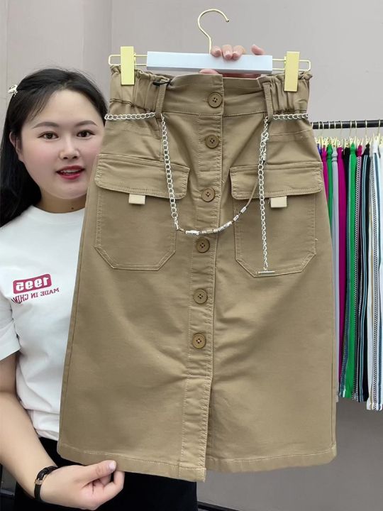 กระโปรงสั้นผ้าฝ้ายทรงเอไลน์สำหรับผู้หญิงเสื้อผ้าเอวสูงทรงแข็งลำลองสำหรับขนาดใหญ่สไตล์เกาหลีใหม่2023