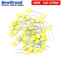 100pcs Polypropylene Safety Plastic Film 5mm 100V 1nF ~ 470nF 100nf 220nf 10nf 47nf 22nf 1nf 0.47uf 0.1uf Correction capacitor WATTY Electronics