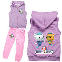 The Octonauts ชุดกางเกงเสื้อโค้ทสำหรับเด็กผู้ชายเด็กผู้หญิง,เสื้อกั๊กแขนกุดพิมพ์ลายการ์ตูนแบบเรียบง่ายผ้าฝ้าย8777 65%