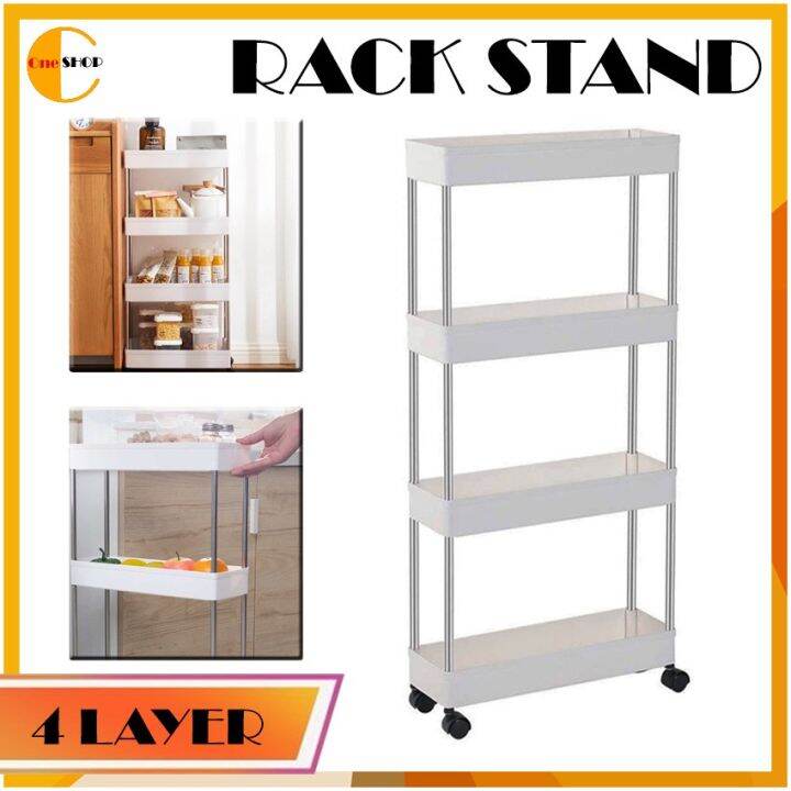 XYX2020 4 Layer Gap Kitchen Storage Rack Slim Slide Tower Movable Assemble Plastic Bathroom