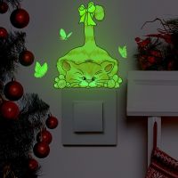 Glow in the Dark Lie Down Cat Light Switch Stickers Butterflies Wall Decals Wall Art for Kids Bedroom Living Room Decor Wall Stickers Decals