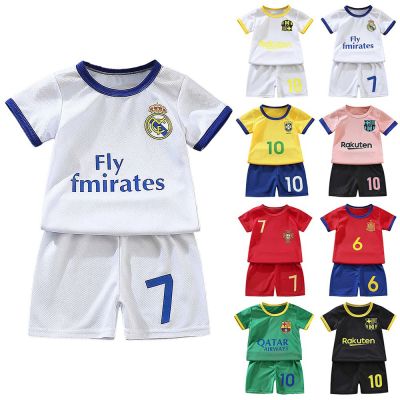 Children Sport Sets Short Sleeve T-shirt+Short Pants Patchwork Boys Jersey Suits