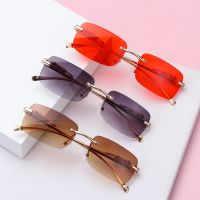 Fashion Rimless Rectangle Sunglasses for Women Men Retro Cheetah Decoration Clear Ocean Lens Sun Glasses Shades UV400 Eyewear