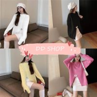 DD SHOPพร้อมส่ง 71023 เสื้อไหมพรมแขนยาว คอกลม ดีเทลเว้าด้านข้าวเก๋ๆ