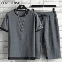 EERSHENSHI ชุดเสื้อผ้าแขนสั้นผ้าไอซ์ซิลค์ระบายอากาศได้ดีสำหรับผู้ชายชุดกีฬา