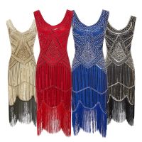 【YF】 083  Black Gold red white black beige Ladies 1920s Roaring 20s Flapper Gatsby Costume Sequins Outfit Dress