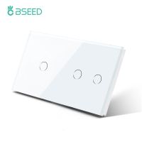 BSEED Double Wall Touch Switches 3/4/5/6Gang Light Sensor Switch Crystal Glass Waterproof Panel EU Standard Blue Backlight