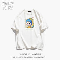 HUANGYOYO เสื้อยืดแขนสั้นทรงหลวมผ้าคอตตอน100% การ์ตูนเด็กผู้หญิงน่ารัก