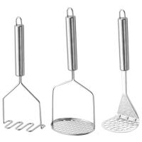 3pcs Multifunctional Silver Manual Ergonomic Design Stainless Steel Avocado Heavy Duty Fruit Comfortable Grip Smooth Edges Beans Kitchen Tool Baby Food With Thick Handle Potato Masher