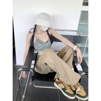 【Ready stock】Khaki Jeans women clothes Fashionable Summer Thin High Waist Straight Casual khaki Pants