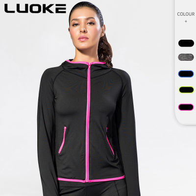 Luoke เสื้อกันหนาวมีฮู้ดสำหรับผู้หญิง,เสื้อแจ็กเก็ตกีฬาแบบซิปมีสีสำหรับวิ่งเล่นโยคะฟิตเนสเล่นกีฬาฤดูใบไม้ร่วง/ฤดูหนาว