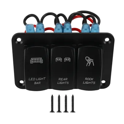 3 Gang Toggle Blue LED Light Rocker Switch Panel for Car Marine Boat Waterproof 12V