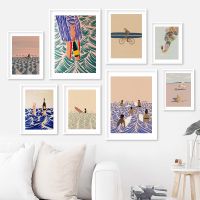 Beach Swim Pool Abstract Art Canvas Painting Posters And Prints Swimmer Vintage Wall Pictures For Living Room Home Decoration