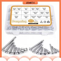 COVETX 415Pcs #6 #8 #10 สกรูเกลียวปล่อย เหล็กไร้สนิม สีดำสีดำ สกรูโลหะแผ่น ทนทานสำหรับงานหนัก ชุดแยกสกรู โลหะพลาสติก