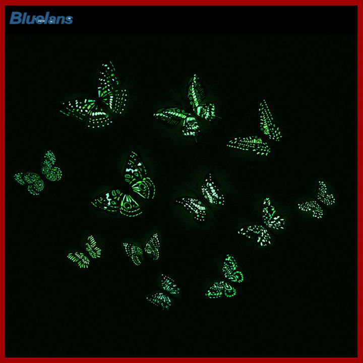 bluelans-12-ชิ้น-เซ็ต-3d-ผีเสื้อส่องสว่างรูปลอกผนังศิลปะแม่เหล็กสติ๊กเกอร์ตกแต่งบ้าน