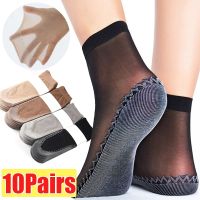 10Pairs Women Soft Socks Casual Non-Slip Bottom Splice Spring Autumn Transparent Ladies Girls Velvet Breathable Thin Silk Sock Socks Tights