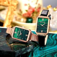 {Miracle Watch Store} นาฬิกาหรูแบรนด์ชั้นนำผู้หญิงนาฬิกาแฟชั่นสี่เหลี่ยมผืนผ้า Malachite สีเขียวนาฬิกาสุภาพสตรี Ultra Thin นาฬิกาข้อมือควอตซ์กันน้ำ