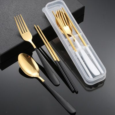 410 Stainless Steel Cutlery Dinnerware Spoon Fork Chopsticks Lunch Tableware Box Kitchen Accessories Outdoor Portable Travel Set Flatware Sets