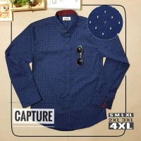 Capture Shirt เสื้อเชิ้ตผู้ชาย แขนยาว คอปก ลายสายฟ้า สีกรม มีถึงอก 48 นิ้ว