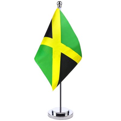 14x21cm Mini Flag Of Jamaica Banner Meeting Boardroom Table Desk Stand Stainless Steel Pole The Jamaica Flag National Design