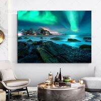 การพิมพ์ผ้าใบสไตล์นอร์ดิก-Modern Scenery Polar Aurora Artist S Bedroom Interior Wall Art Decoration