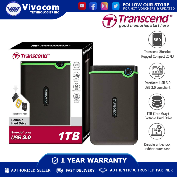 Transcend storejet 25M3 1tb external hdd (Iron Gray) | Lazada PH