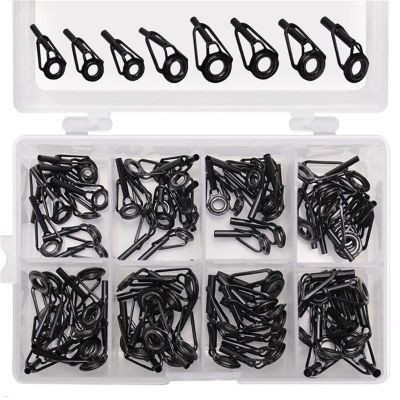 8/80Pcs Black Top Tip Guide for Spinning Casting Fishing Rod Building Repair Eye Line Ring Stainless Steel Frame