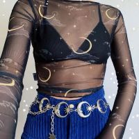 Harajuku Punk Moon Metal Belts Women Vintage High Waist Chain Waist Belts Gothic Moon Sun Sliver Pendant Belts Female