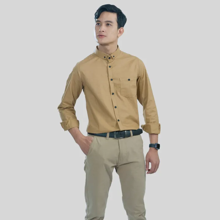 5156 PROMO Kemeja Formal Pria Lengan Panjang Warna Coksu Cokelat Susu