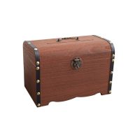 Retro Wooden Treasure Chest Money Bank with Lock Decorative Storage Box for Keepsakes, Money, Jewelry, Toy Treasures X7XD