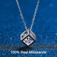 [ELEGANT] Square Hollow Cube จี้ Moissanite สร้อยคอ925เงินสเตอร์ลิง VVS Lab สร้อยคอเพชรสำหรับผู้หญิงของขวัญเครื่องประดับ Fine