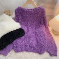 [COD] Imitation mink purple sweater womens winter 2022 new Korean version solid loose all-match long-sleeved pullover