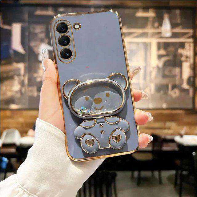 shine-electron-เคสกระจกที่วางโทรศัพท์ลายหมีสำหรับ-samsung-galaxy-s21-s20-s22-s10-note-10-20-plus-ultra-s20พิเศษ-fe-s-21เคสมีขาตั้ง